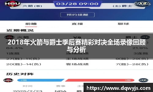 2018年火箭与爵士季后赛精彩对决全场录像回顾与分析